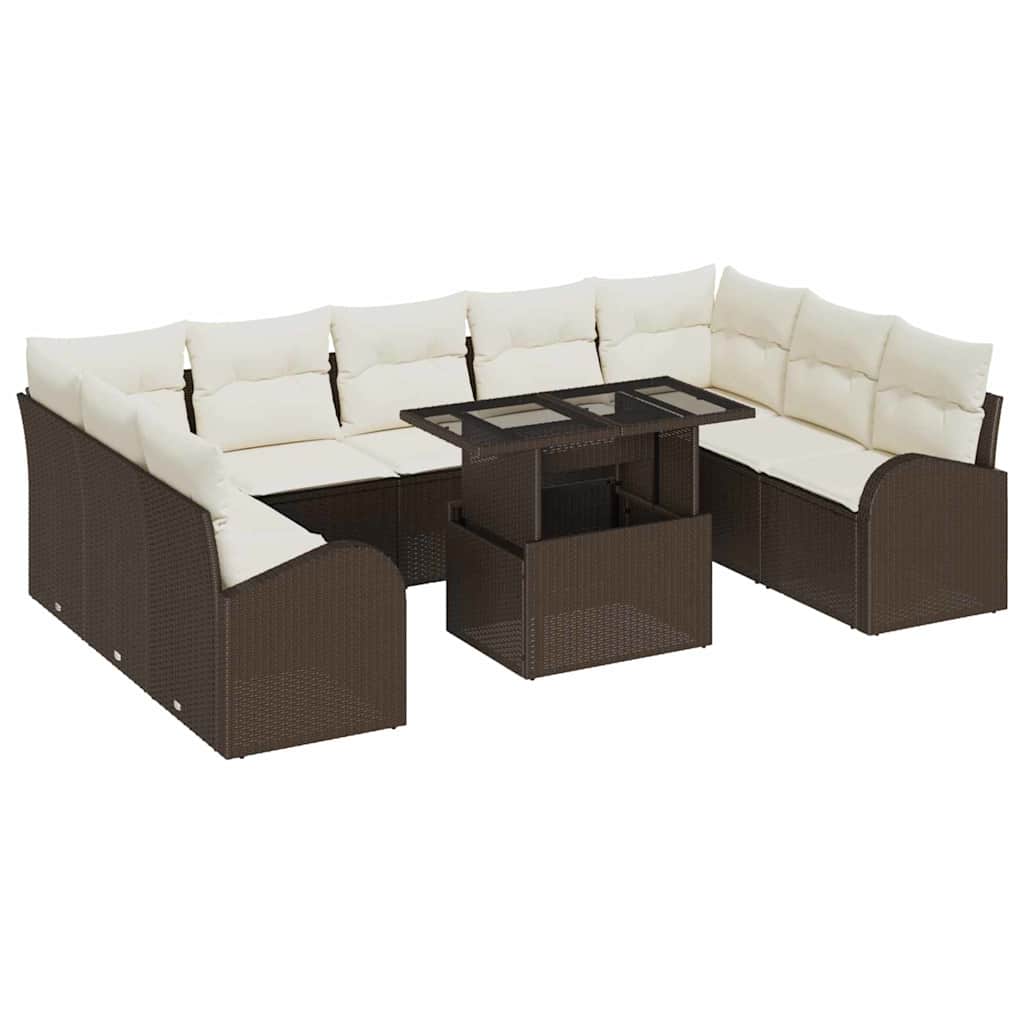 Gartensofa-set mit Speicher 10 pcs Braun und Creme Poly-Rattan
