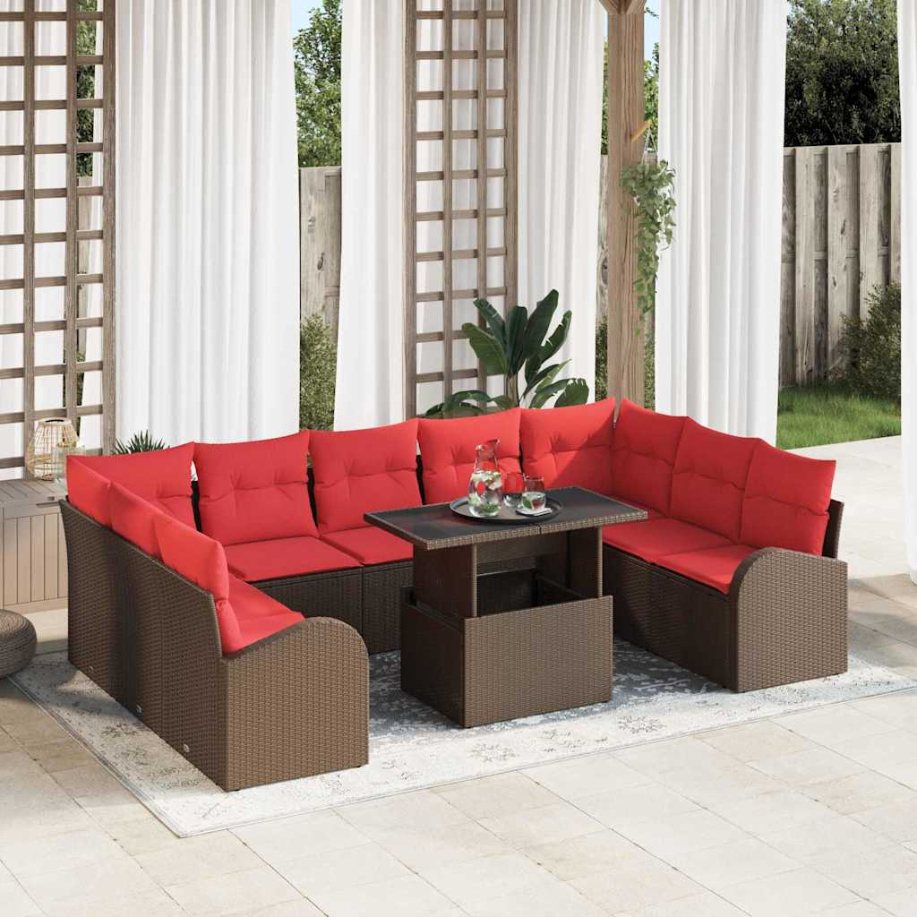 Gartensofa-set mit Speicher mit Kissen 10 pcs Braun Poly-Rattan