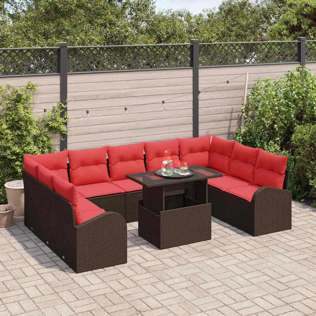Gartensofa-set mit Speicher mit Kissen 10 pcs Braun Poly-Rattan
