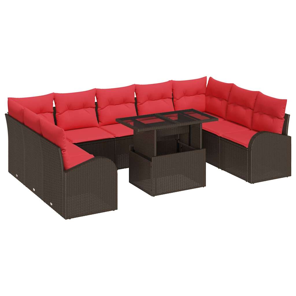 Gartensofa-set mit Speicher mit Kissen 10 pcs Braun Poly-Rattan
