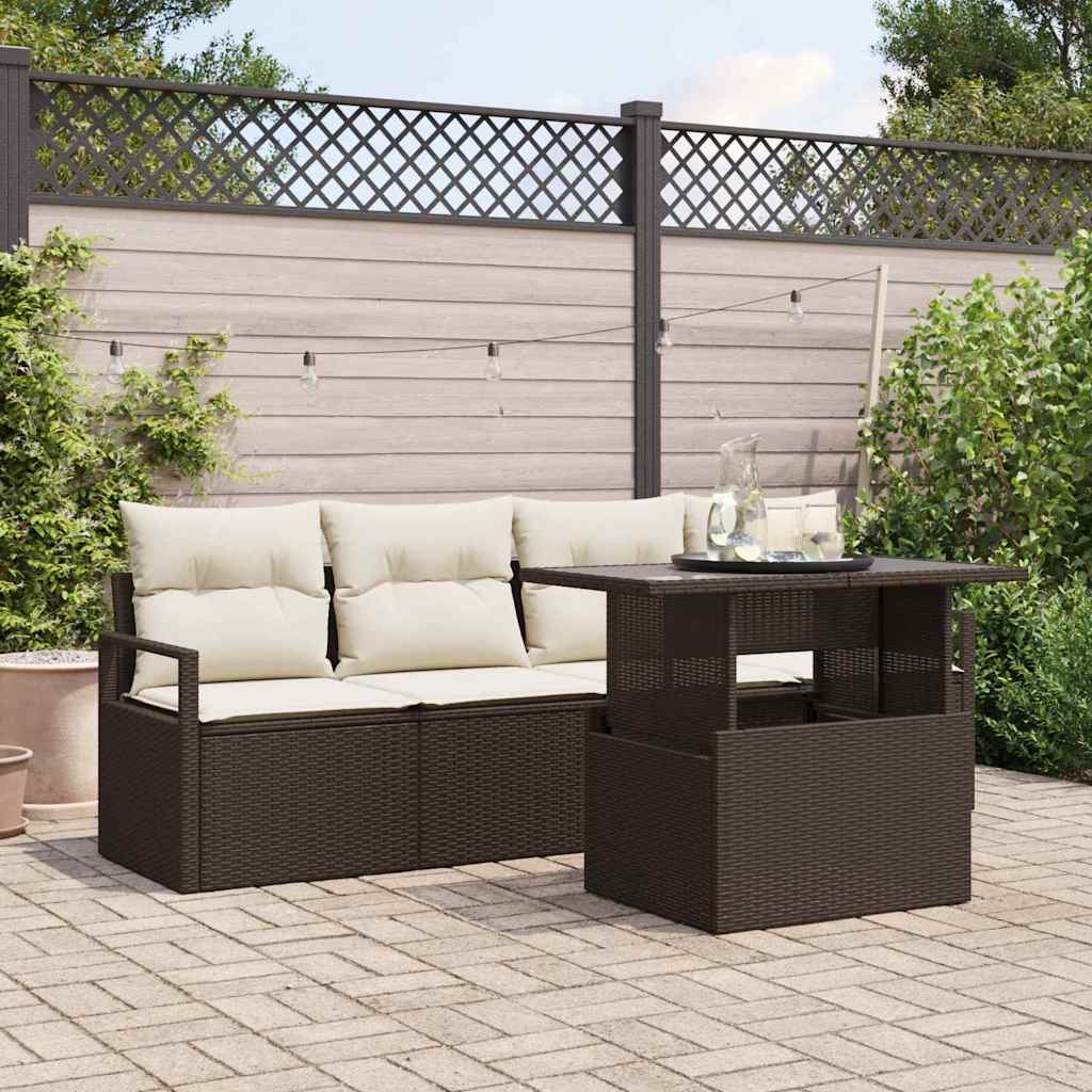 Gartensofa-set mit Speicher mit Kissen 5 pcs Braun Poly-Rattan