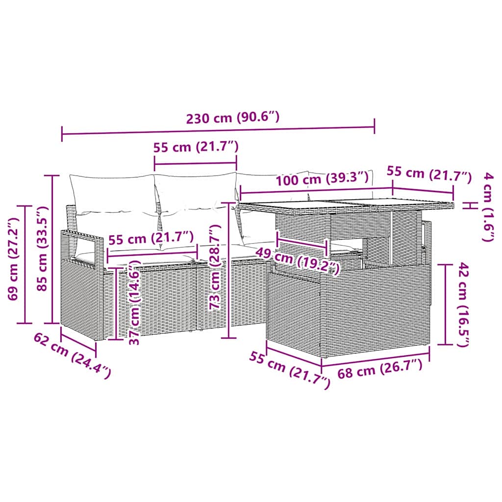 Gartensofa-set mit Speicher mit Kissen 5 pcs Braun Poly-Rattan