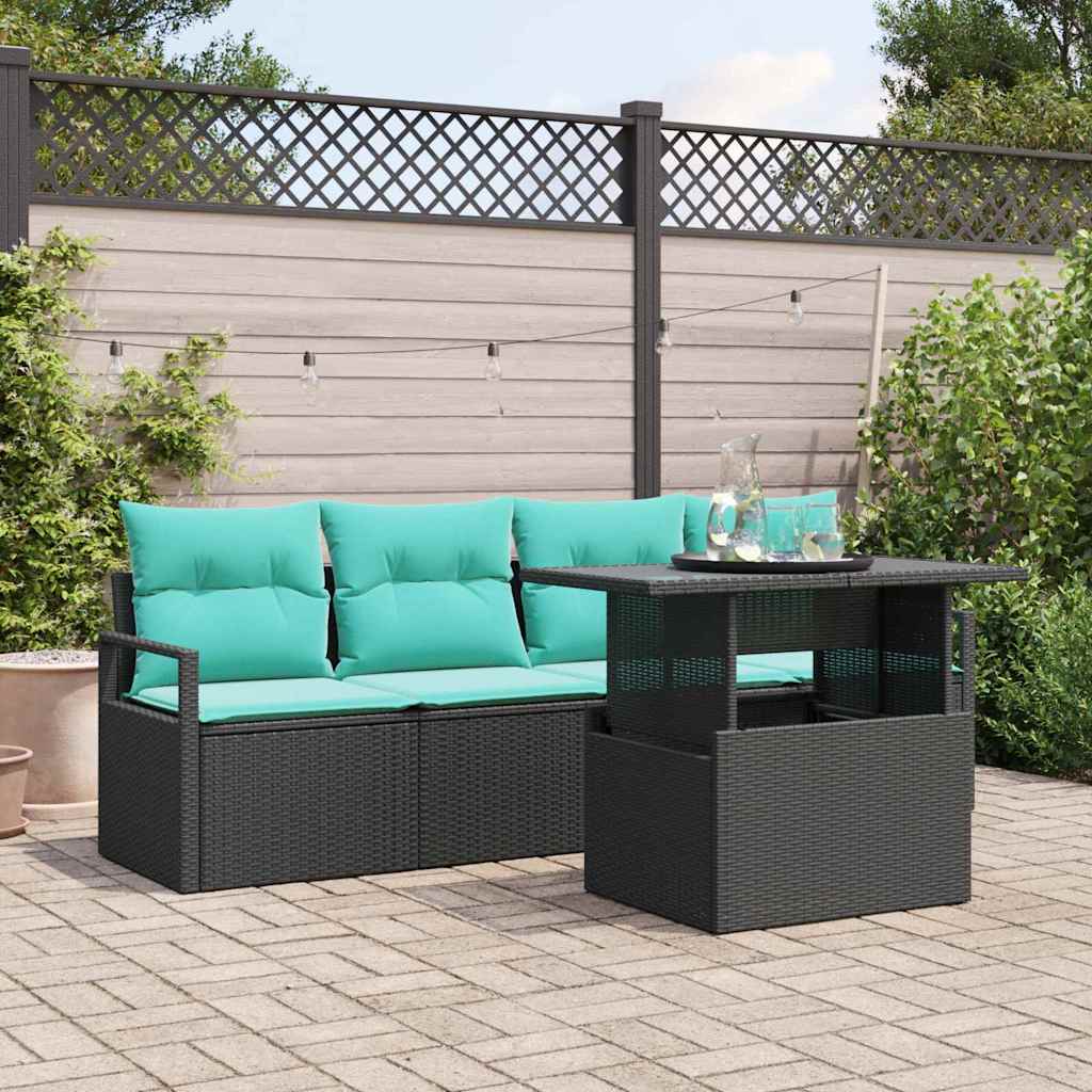 Gartensofa-set mit Speicher 5 pcs Schwarz Poly-Rattan