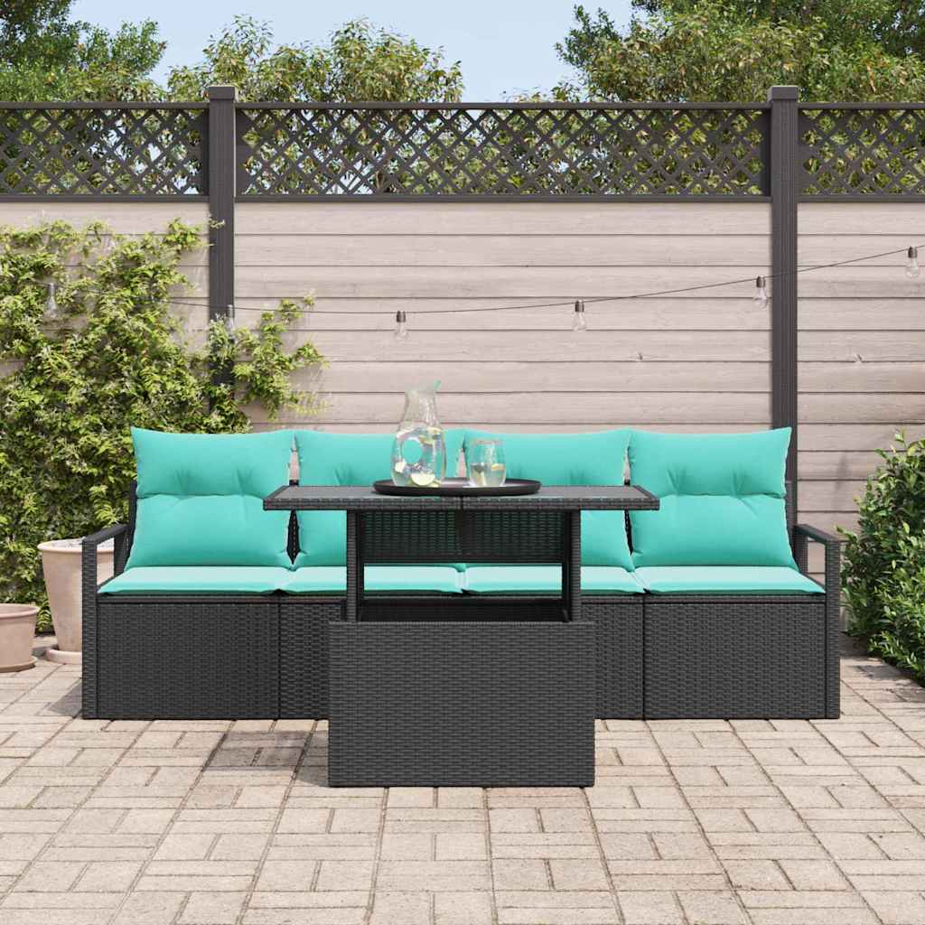 Gartensofa-set mit Speicher 5 pcs Schwarz Poly-Rattan
