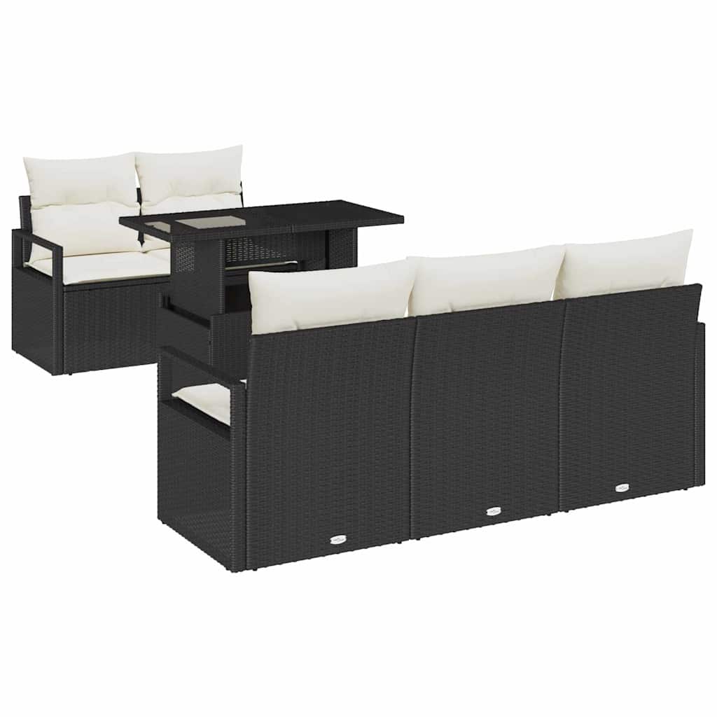 Gartensofa-set mit Speicher 6 pcs Schwarz Poly-Rattan