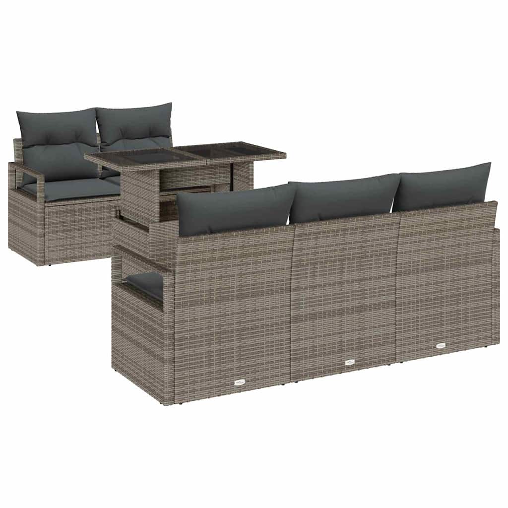 Gartensofa-set mit Speicher mit Kissen 6 pcs Grau Poly-Rattan