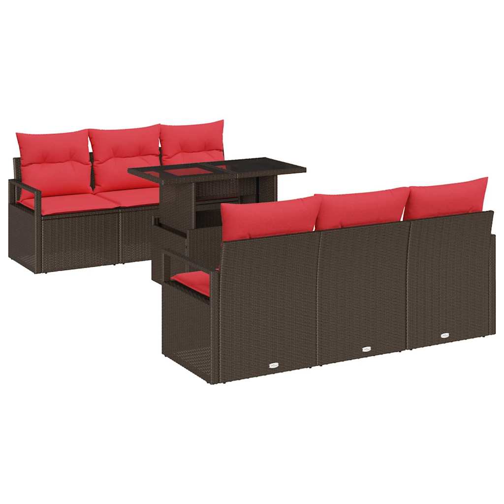 Gartensofa-set mit Speicher 7 pcs Braun und Rot Poly-Rattan