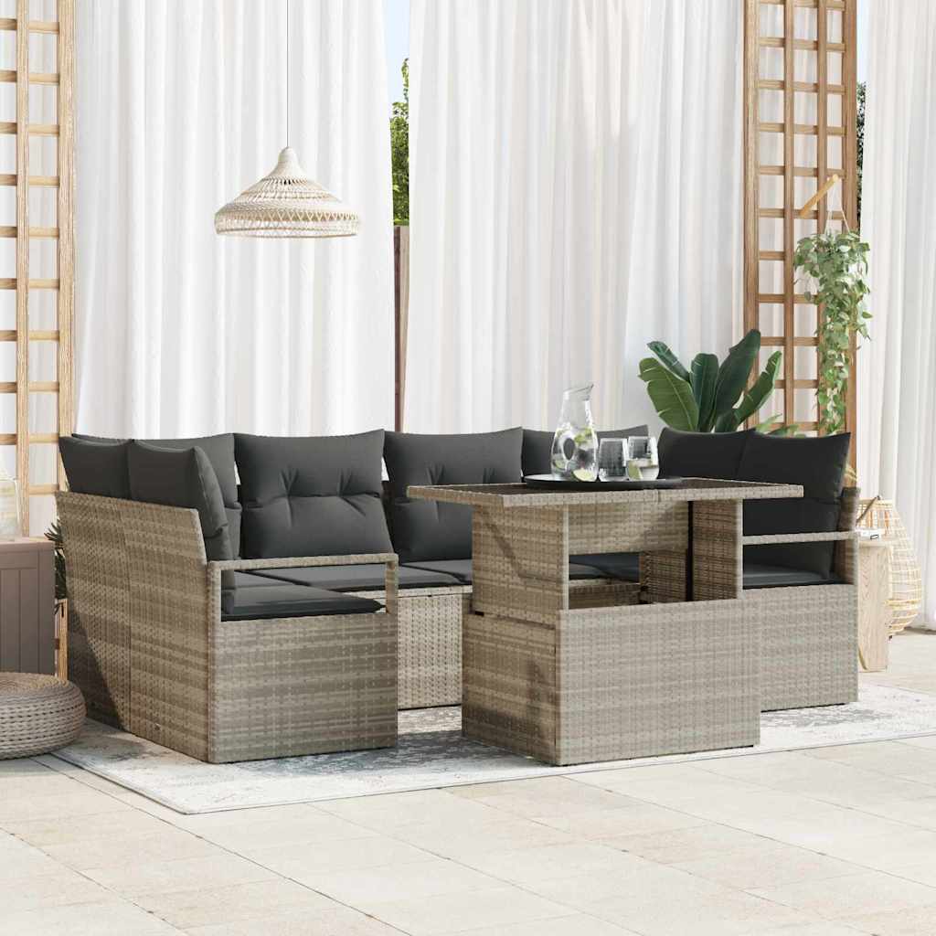 Gartensofa-set mit Speicher 7 pcs Hellgrau Poly-Rattan