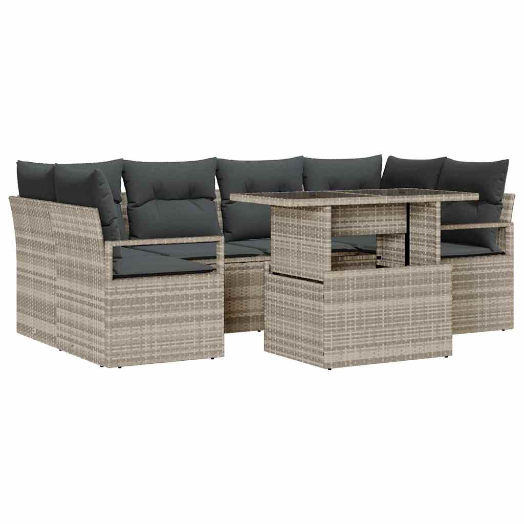 Gartensofa-set mit Speicher 7 pcs Hellgrau Poly-Rattan