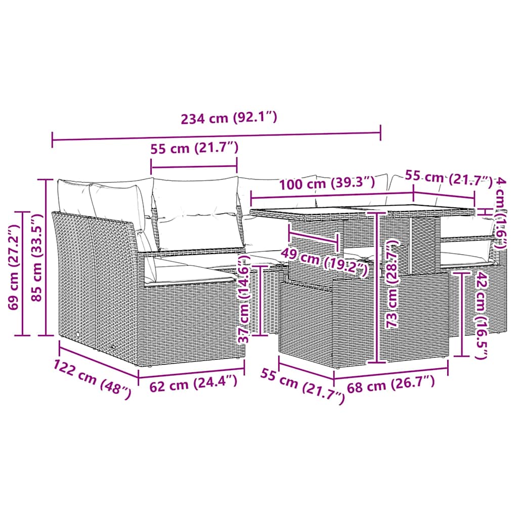 Gartensofa-set mit Speicher 7 pcs Hellgrau Poly-Rattan