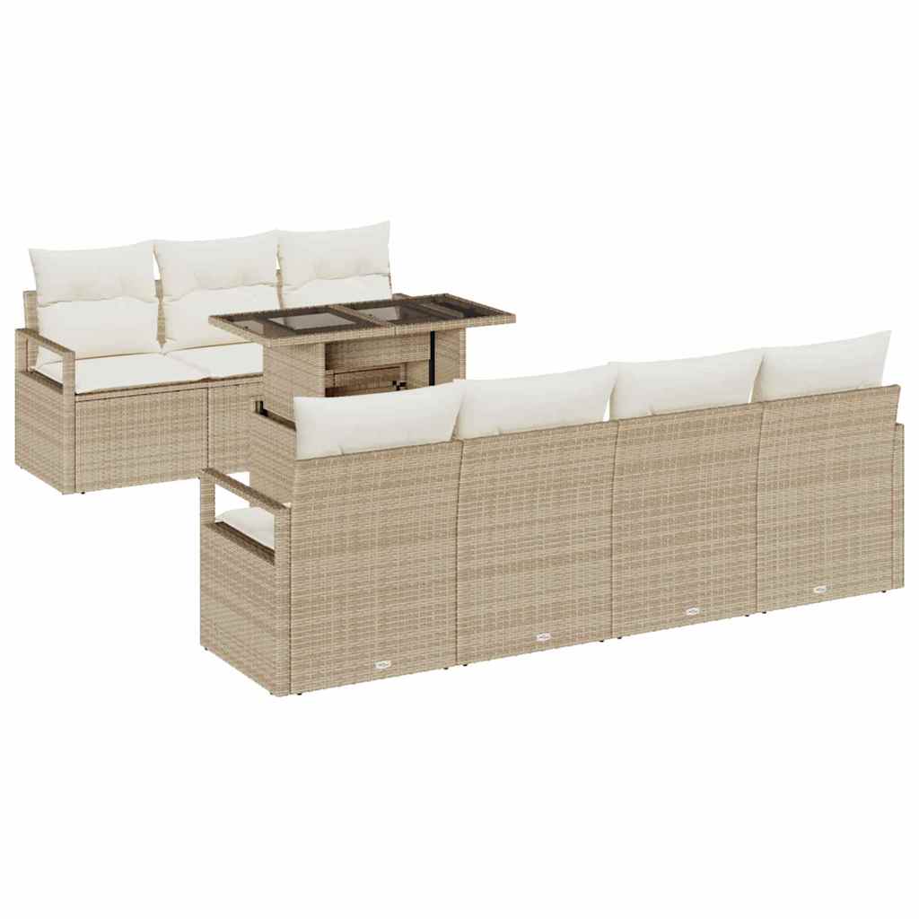 Gartensofa-set mit Speicher 8 pcs Beige und Creme Poly-Rattan