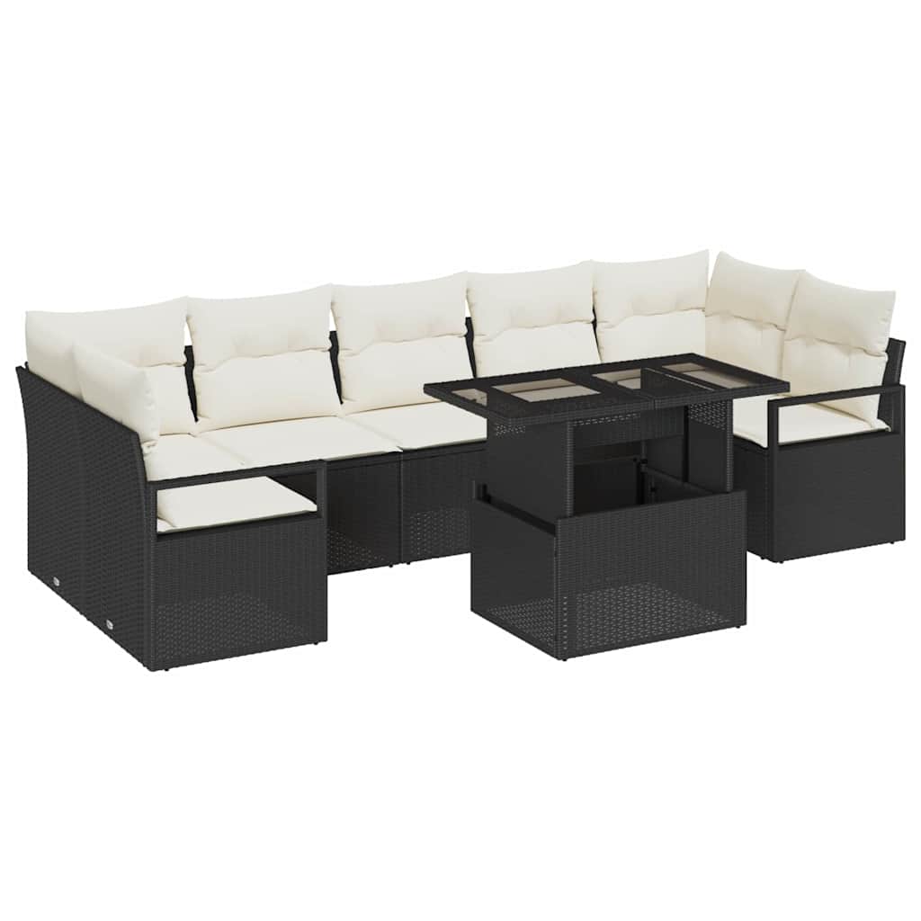 Garten-Sofa-Set mit Kissen 8 pcs Schwarz und Creme Poly-Rattan