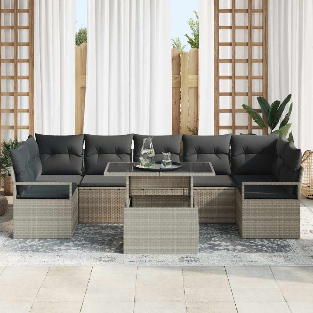 Garten-Sofa-Set mit Kissen 8 pcs Hellgrau Poly-Rattan