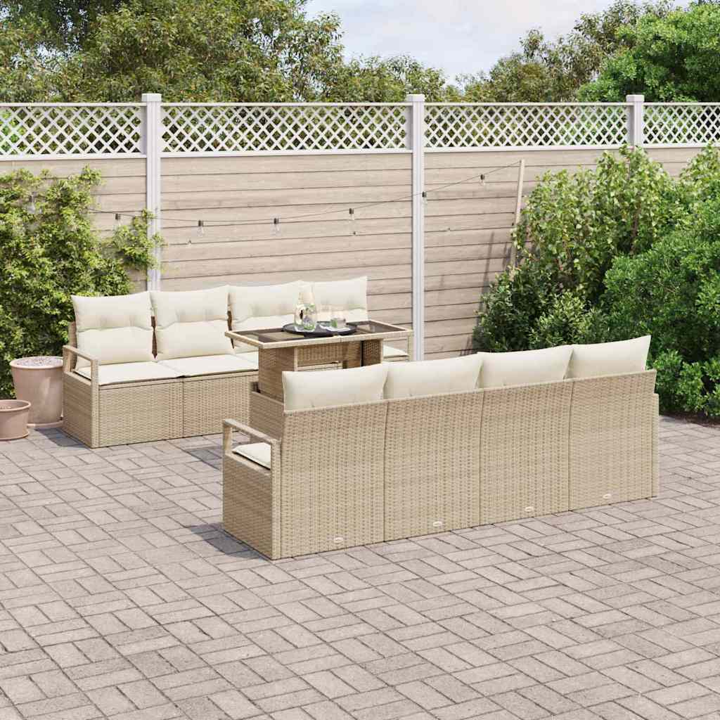 Garten-Sofa-Set mit Kissen 7 pcs Beige und Creme Poly-Rattan