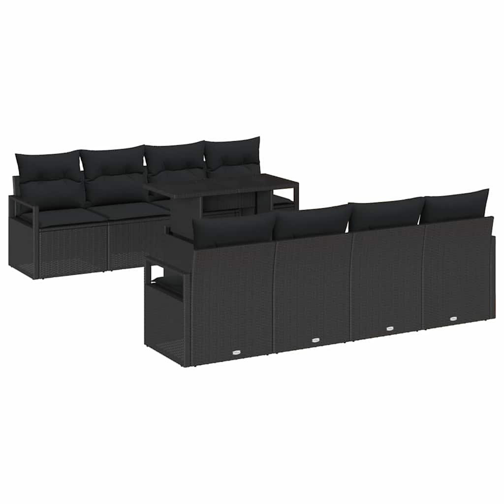 Gartensofa-set mit Speicher 9 pcs Schwarz Poly-Rattan