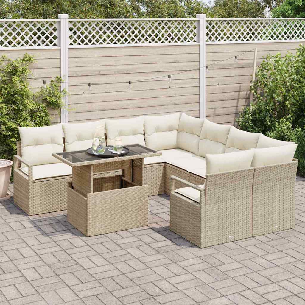 Garten-Sofa-Set mit Kissen 9 pcs Beige und Creme Poly-Rattan