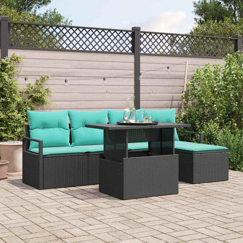 Garten-Sofa-Set mit Kissen 6 pcs Schwarz und blau