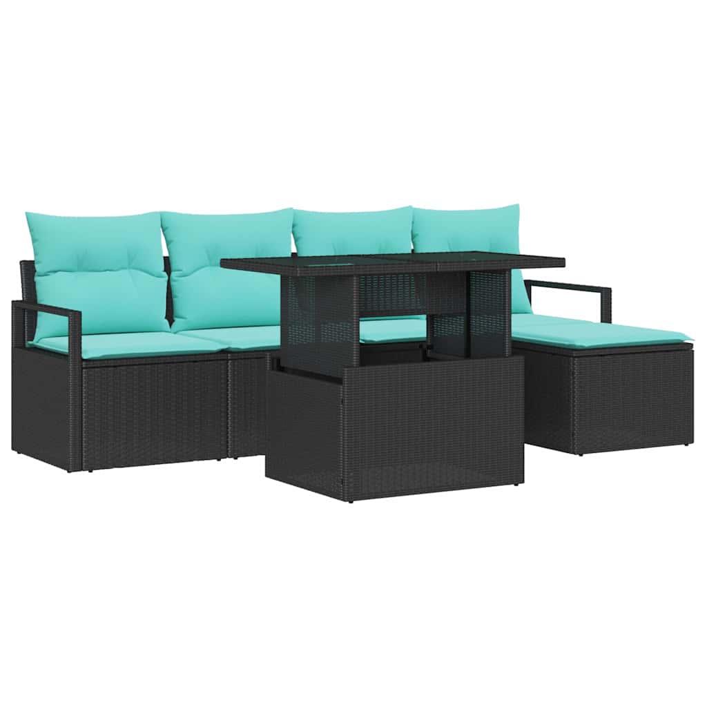 Garten-Sofa-Set mit Kissen 6 pcs Schwarz und blau