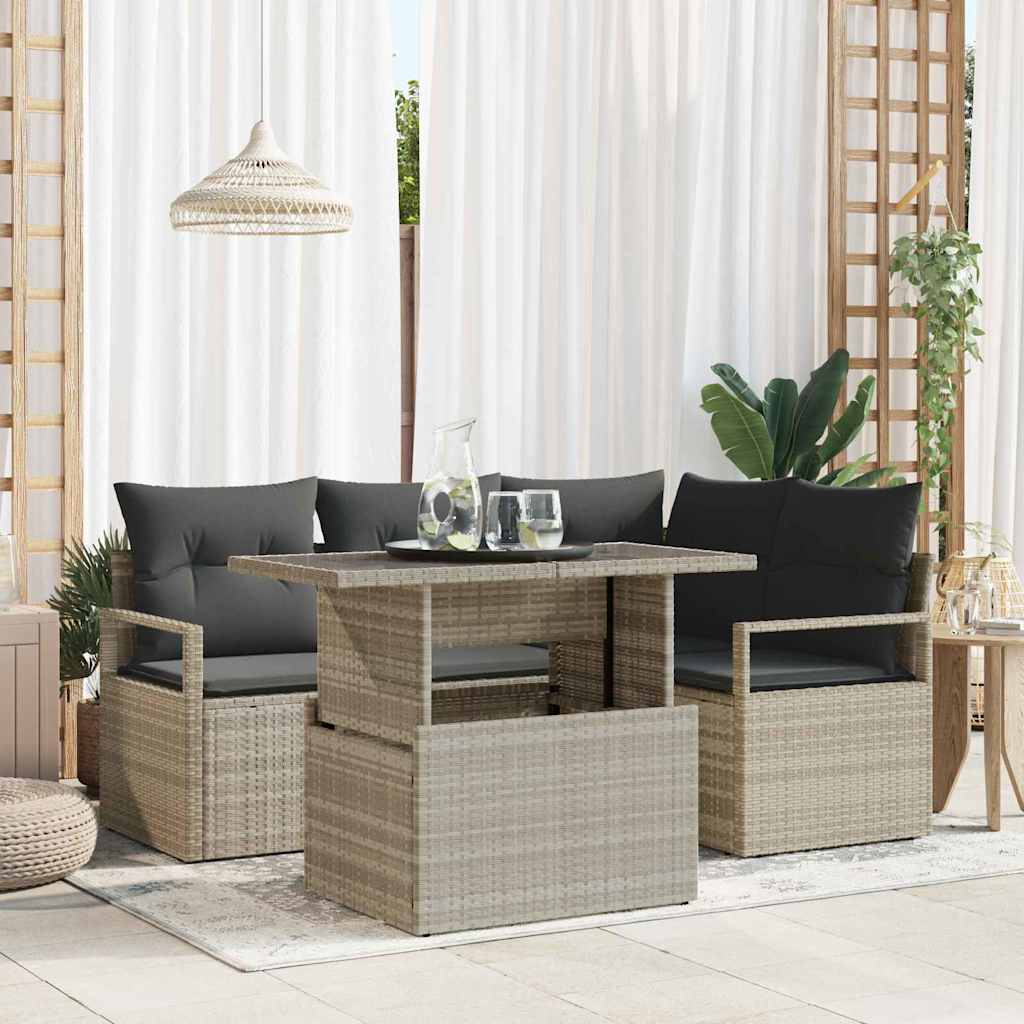 Garten-Sofa-Set mit Kissen 5 pcs Hellgrau Poly-Rattan