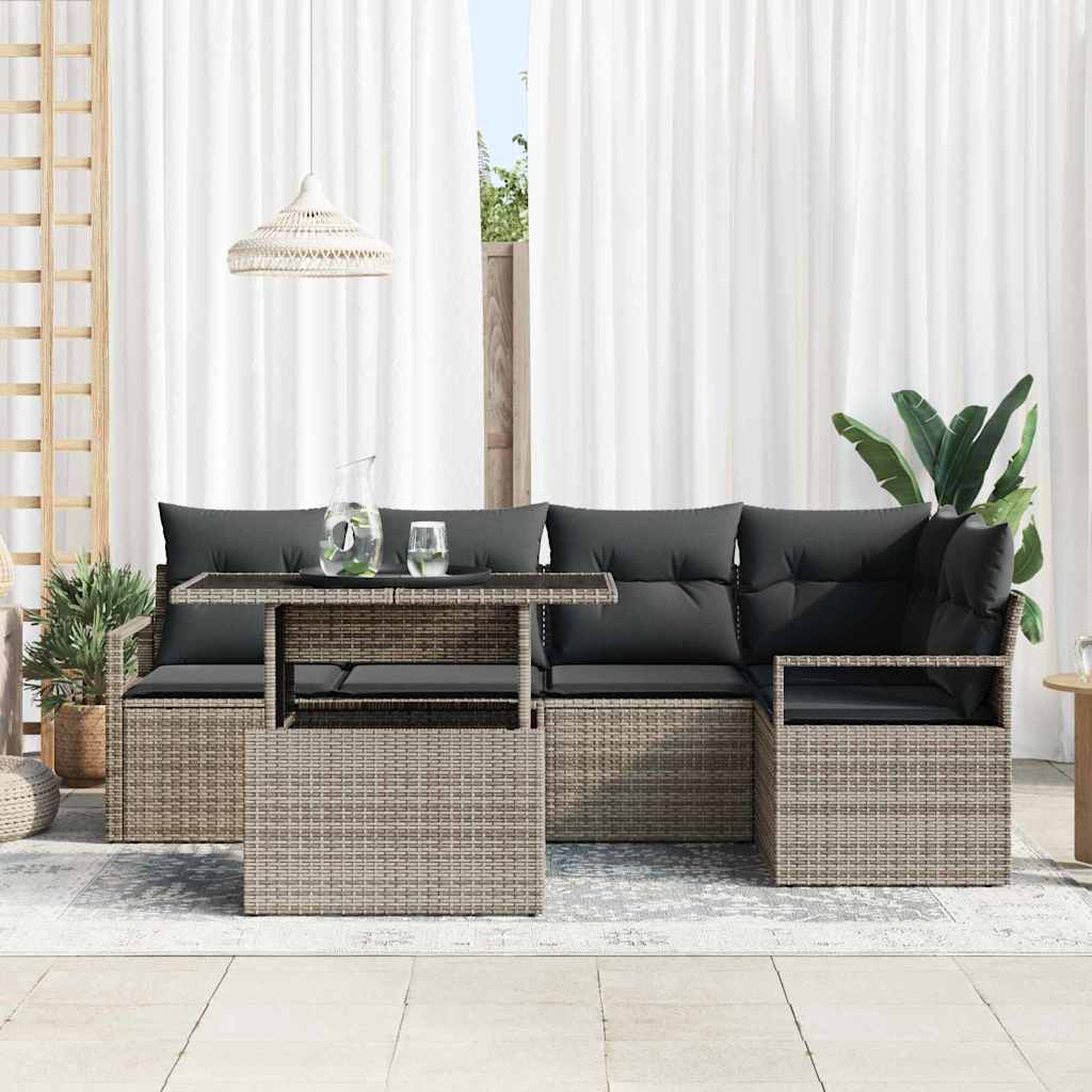Garten-Sofa-Set mit Kissen 6 pcs Grau Poly-Rattan