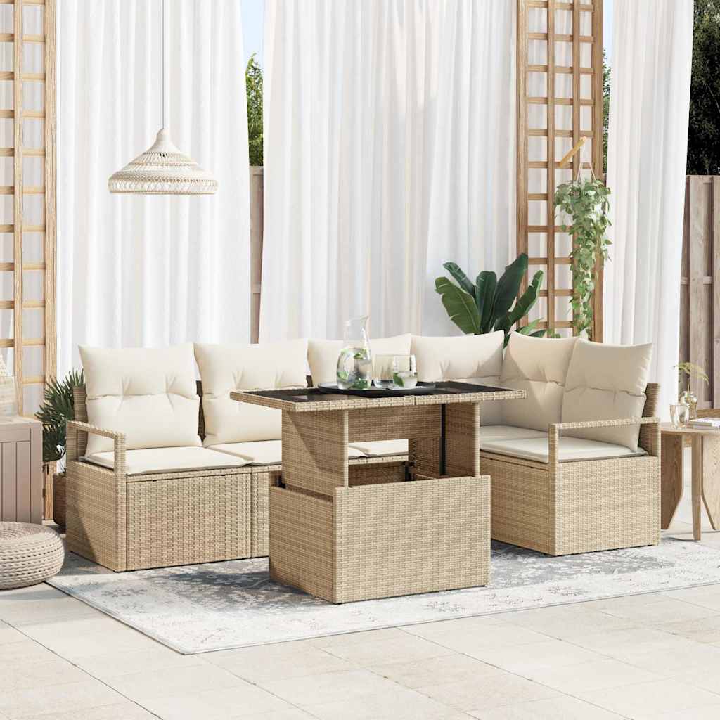 Garten-Sofa-Set mit Kissen 6 pcs Beige und Creme Poly-Rattan