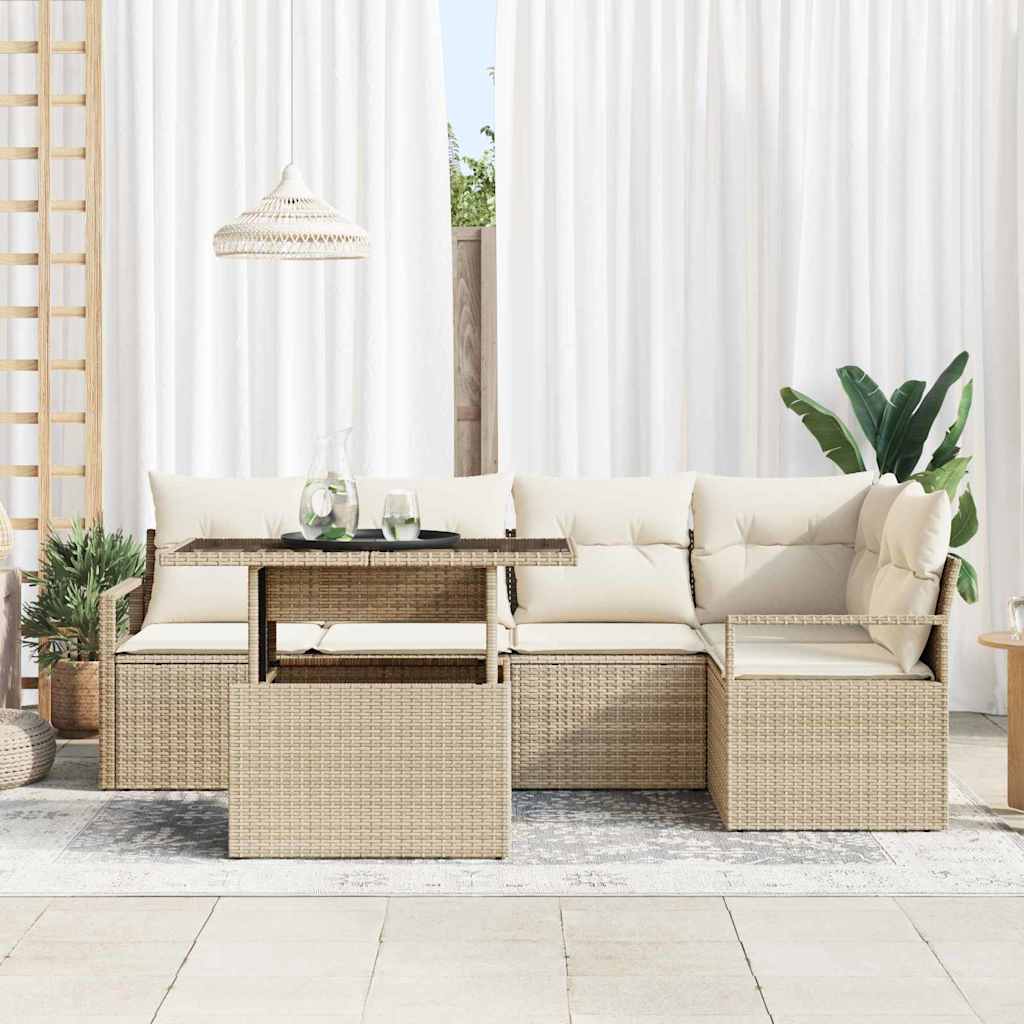 Garten-Sofa-Set mit Kissen 6 pcs Beige und Creme Poly-Rattan