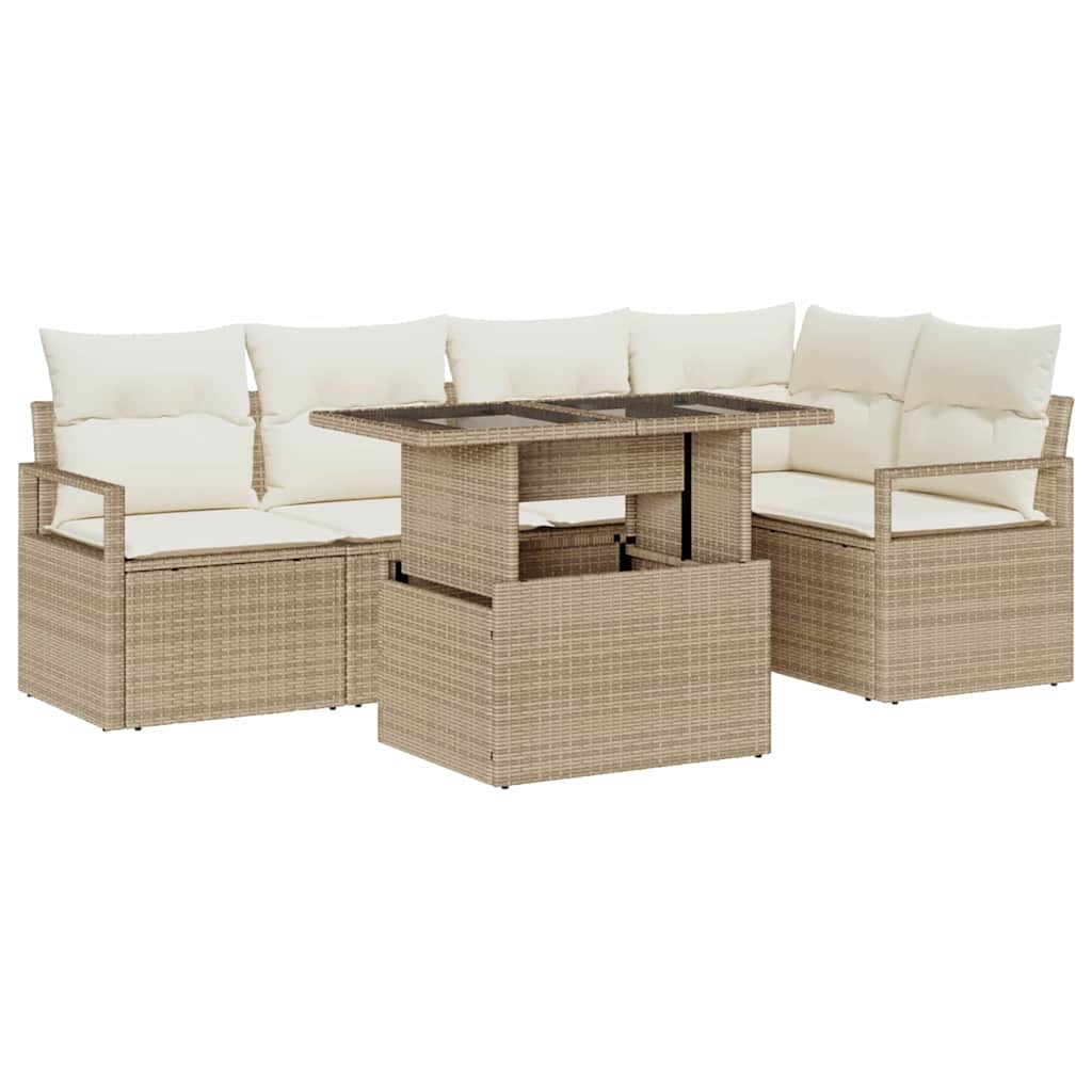 Garten-Sofa-Set mit Kissen 6 pcs Beige und Creme Poly-Rattan
