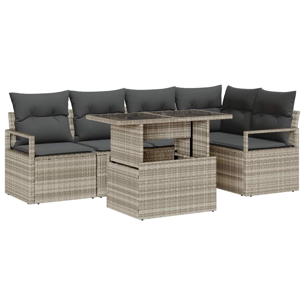 Garten-Sofa-Set mit Kissen 6 pcs Hellgrau Poly-Rattan