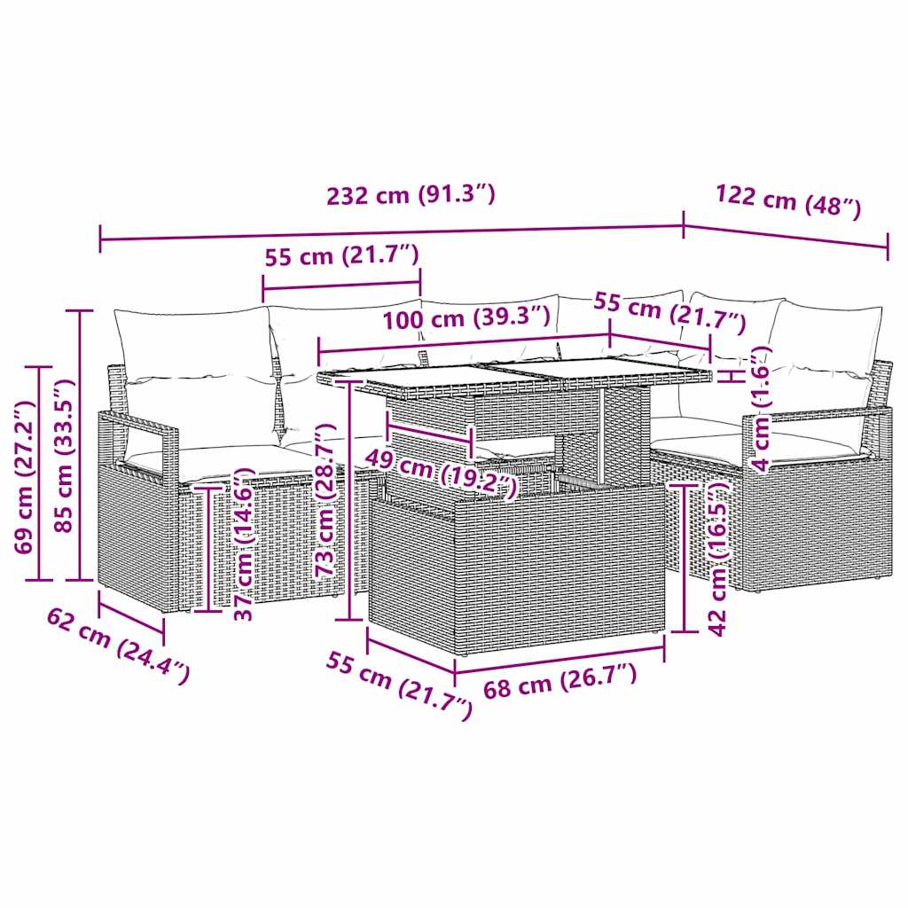 Garten-Sofa-Set mit Kissen 6 pcs Hellgrau Poly-Rattan