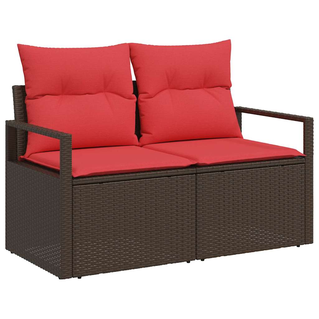 Gartensofa-set mit Speicher 7 pcs Braun und Rot Poly-Rattan
