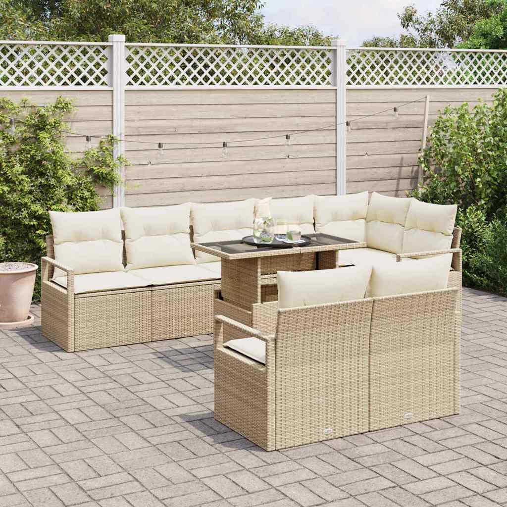 Garten-Sofa-Set mit Kissen 9 pcs Beige und Creme Poly-Rattan