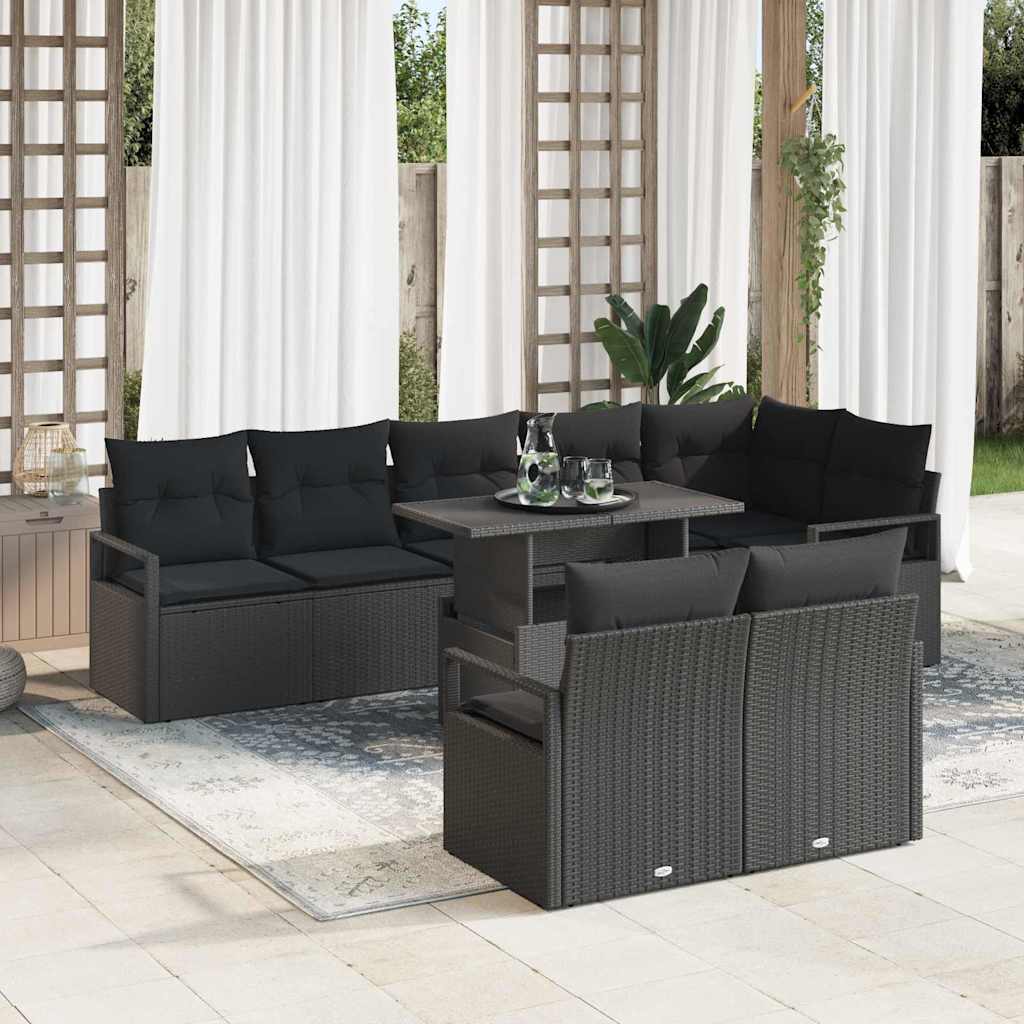 Garten-Sofa-Set mit Kissen 9 pcs Schwarz Poly-Rattan