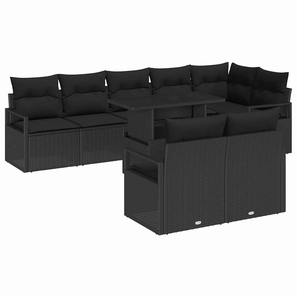 Garten-Sofa-Set mit Kissen 9 pcs Schwarz Poly-Rattan