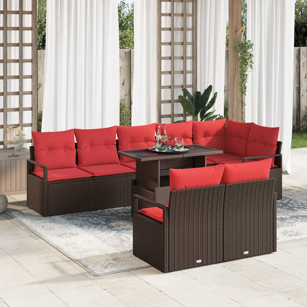 Gartensofa-set mit Speicher 9 pcs Braun und Rot Poly-Rattan
