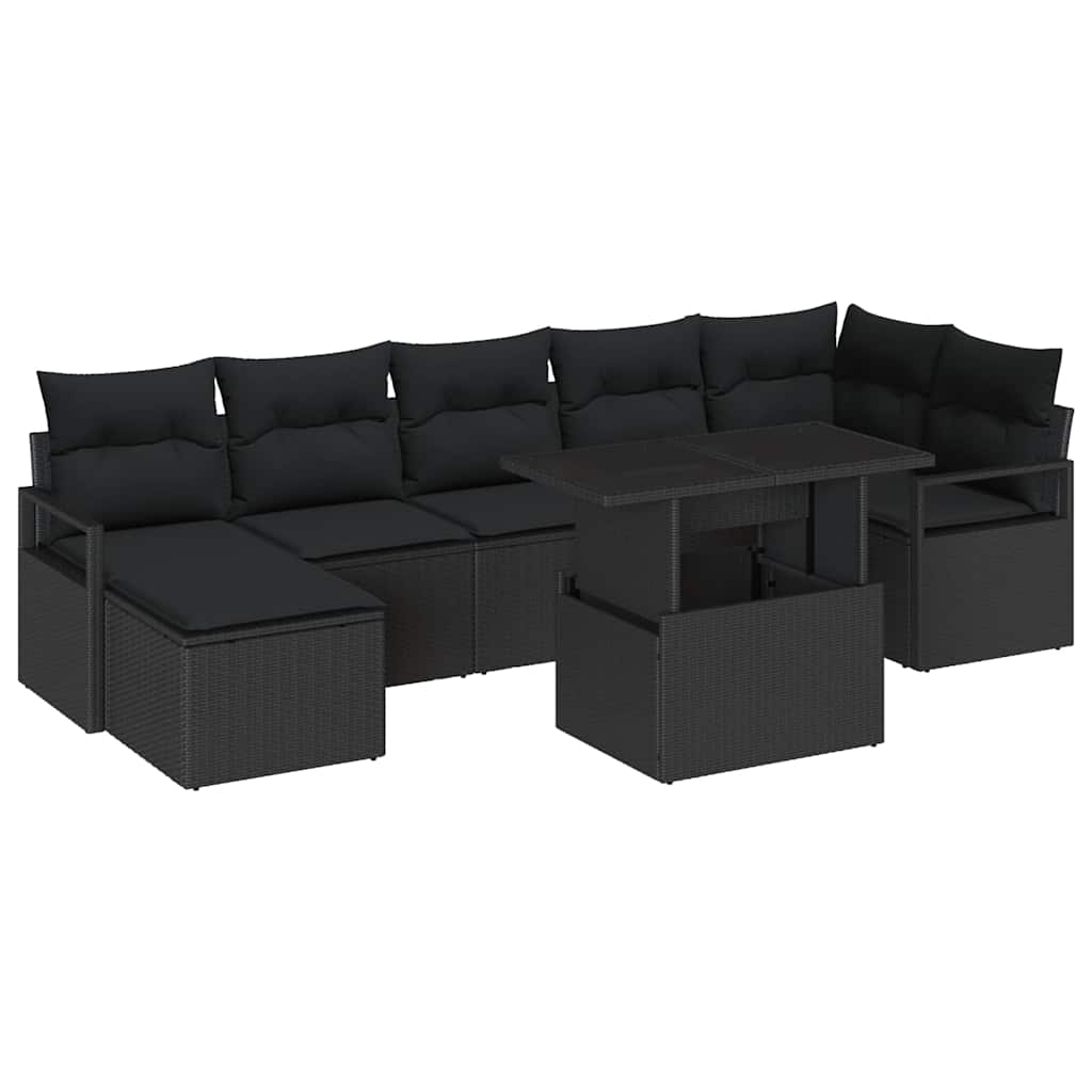 Gartensofa-set mit Speicher 8 pcs Schwarz Poly-Rattan