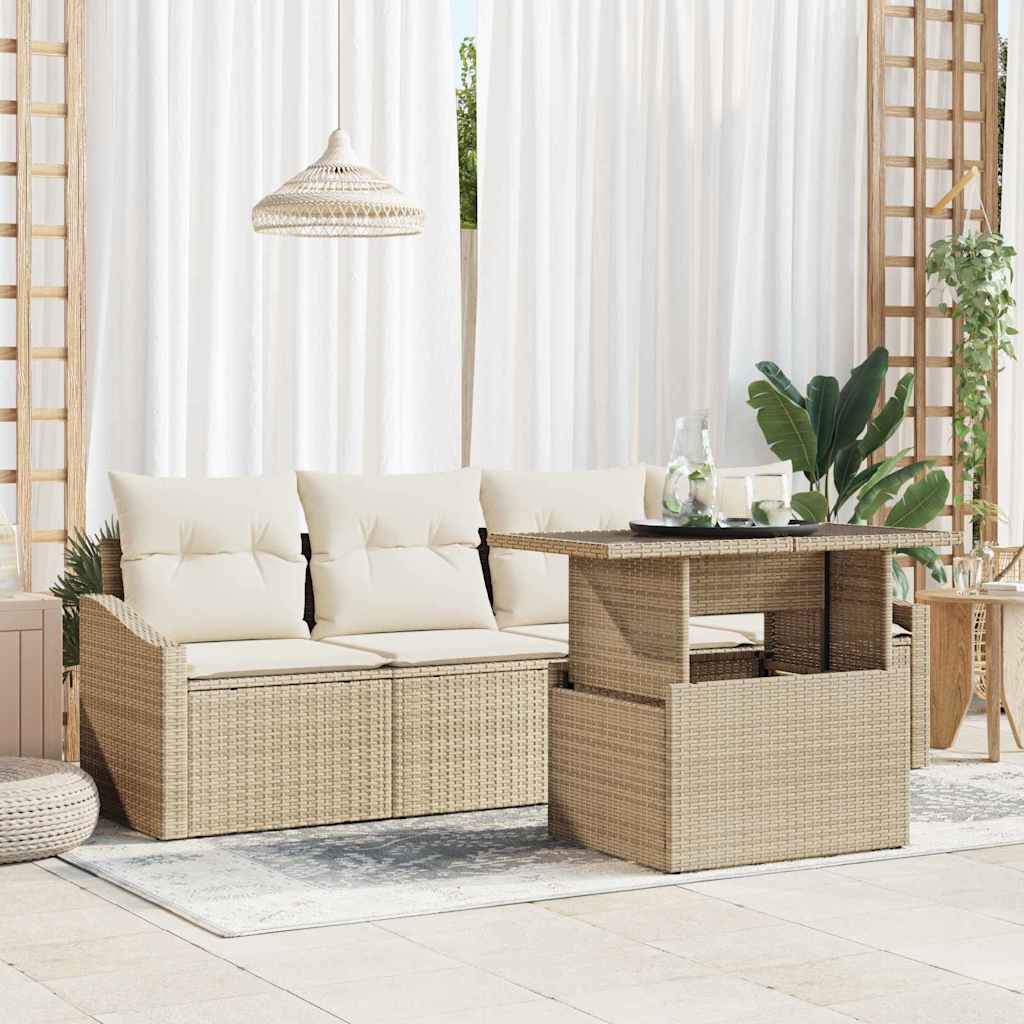Garten-Sofa-Set mit Kissen 5 pcs Beige und Creme Poly-Rattan