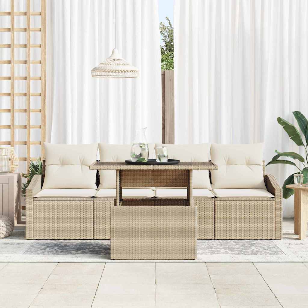 Garten-Sofa-Set mit Kissen 5 pcs Beige und Creme Poly-Rattan