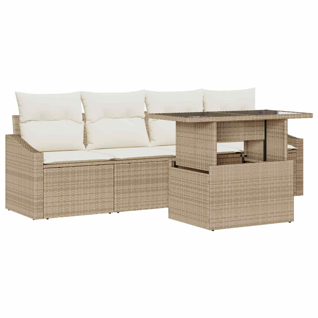 Garten-Sofa-Set mit Kissen 5 pcs Beige und Creme Poly-Rattan