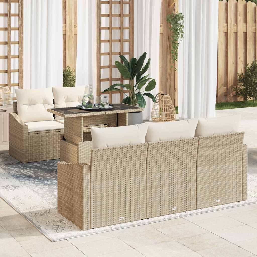 Garten-Sofa-Set mit Kissen 6 pcs Beige und Creme Poly-Rattan