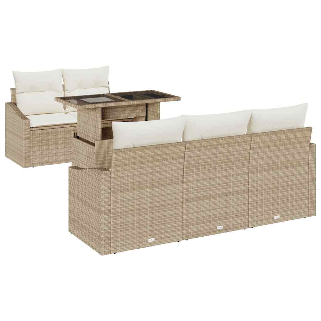 Garten-Sofa-Set mit Kissen 6 pcs Beige und Creme Poly-Rattan
