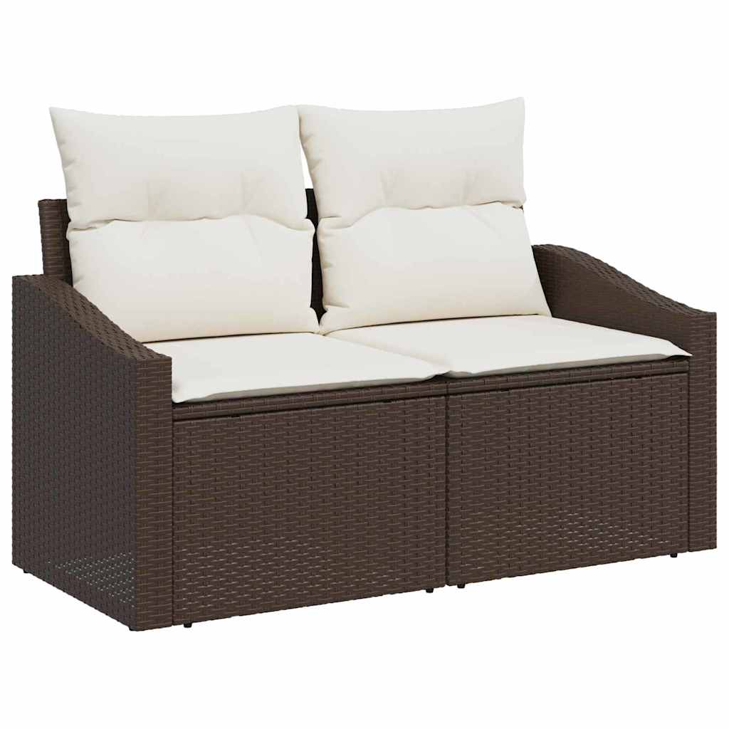 Garten-Sofa-Set mit Kissen 7 pcs Braun und Creme Poly-Rattan