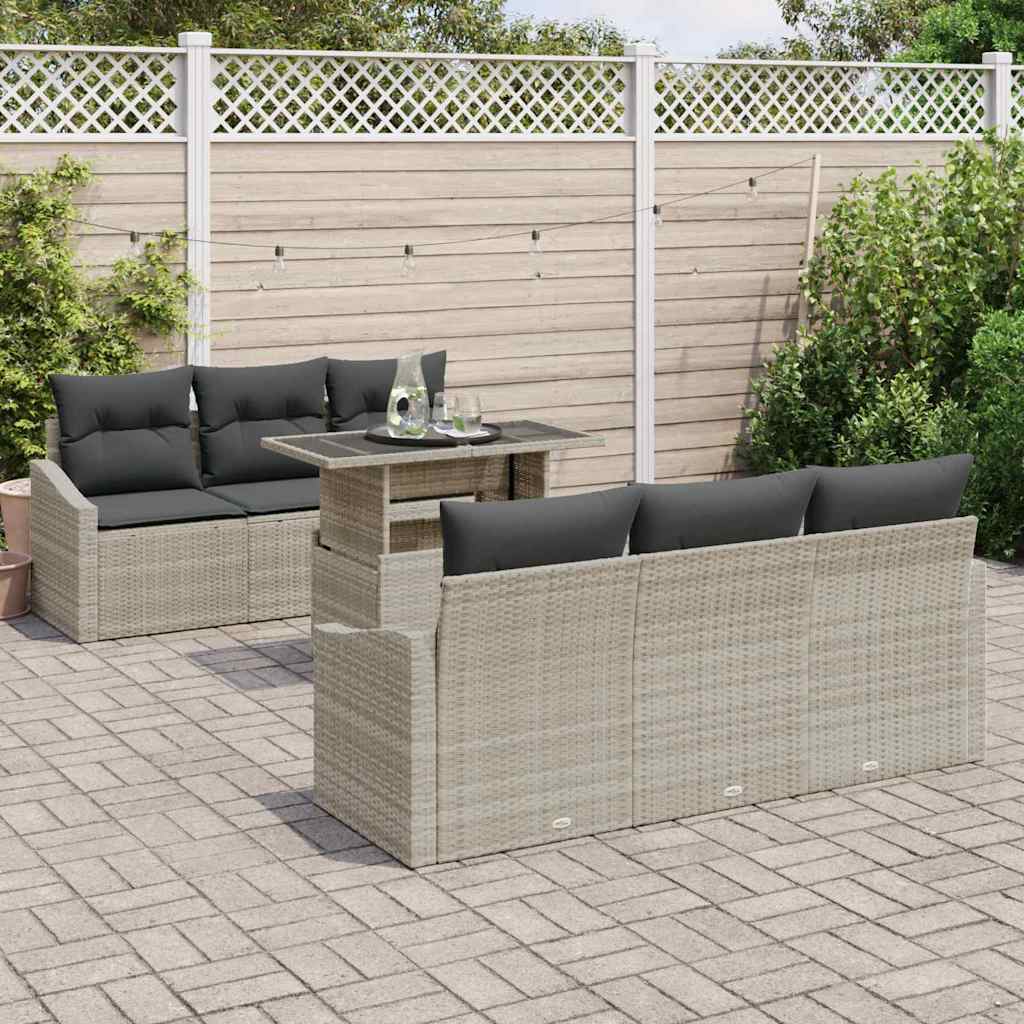 Garten-Sofa-Set mit Kissen 7 pcs Hellgrau Poly-Rattan