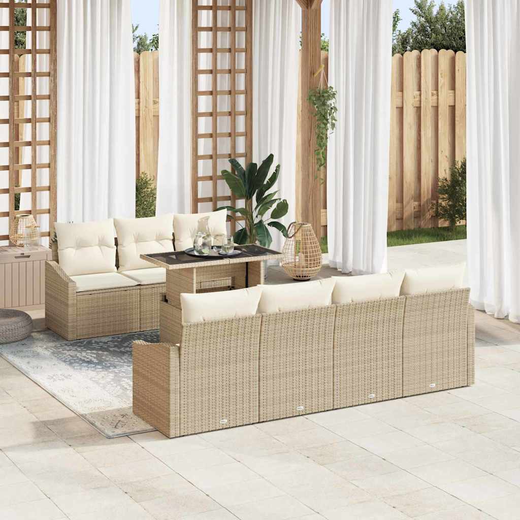 Gartensofa-set mit Kissen 8 pcs Beige und Creme Poly-Rattan