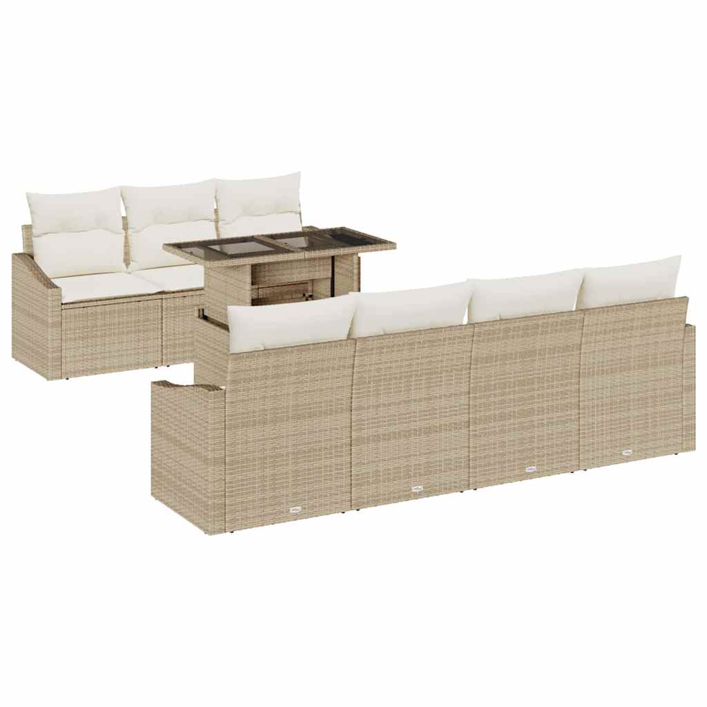 Gartensofa-set mit Kissen 8 pcs Beige und Creme Poly-Rattan