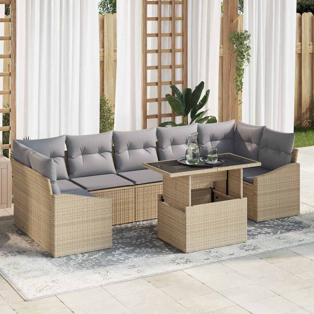 Garten-Sofa-Set mit Kissen 8 pcs Beige und Hellgrau Poly-Rattan