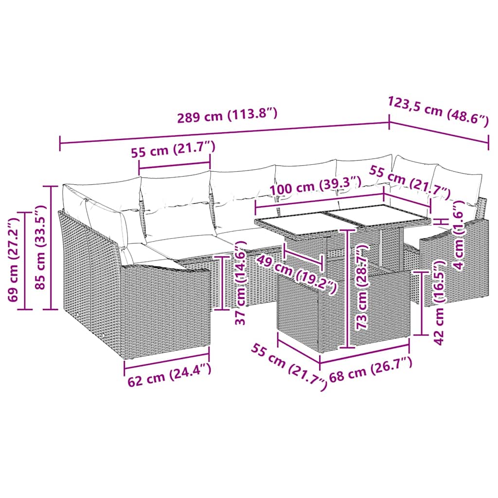 Garten-Sofa-Set mit Kissen 8 pcs Hellgrau Poly-Rattan