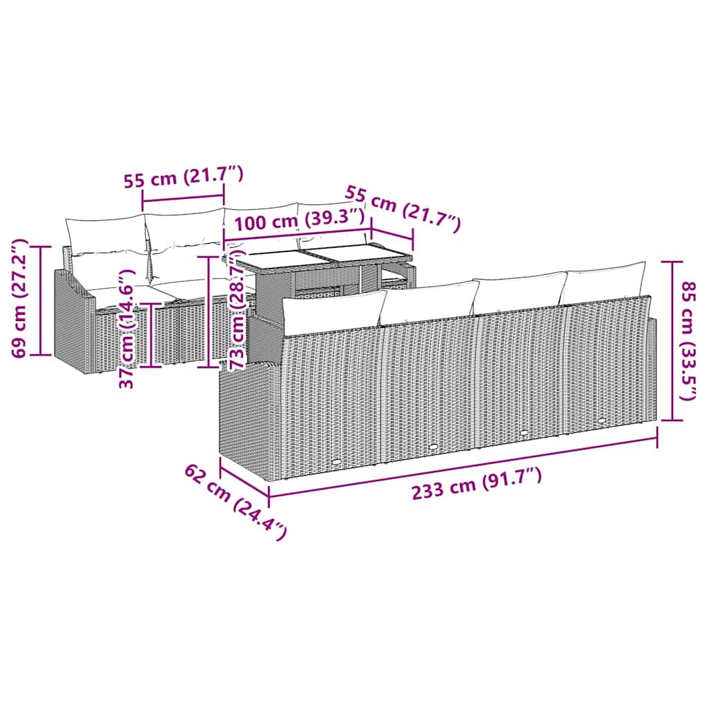 Gartensofa-set mit Kissen 7 pcs Schwarz Poly-Rattan