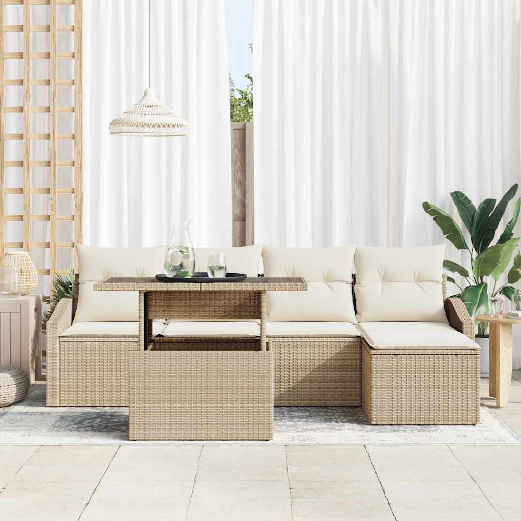 Garten-Sofa-Set mit Kissen 6 pcs Beige und Creme