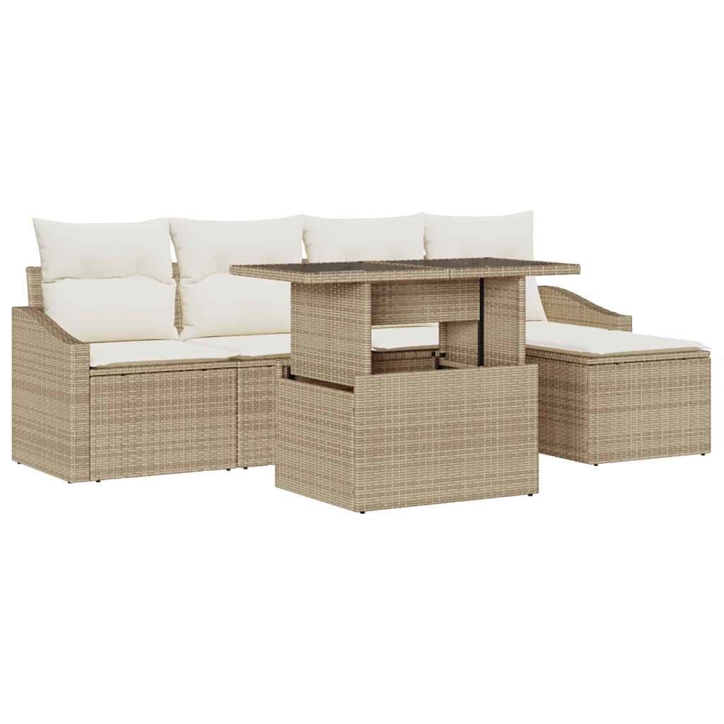 Garten-Sofa-Set mit Kissen 6 pcs Beige und Creme