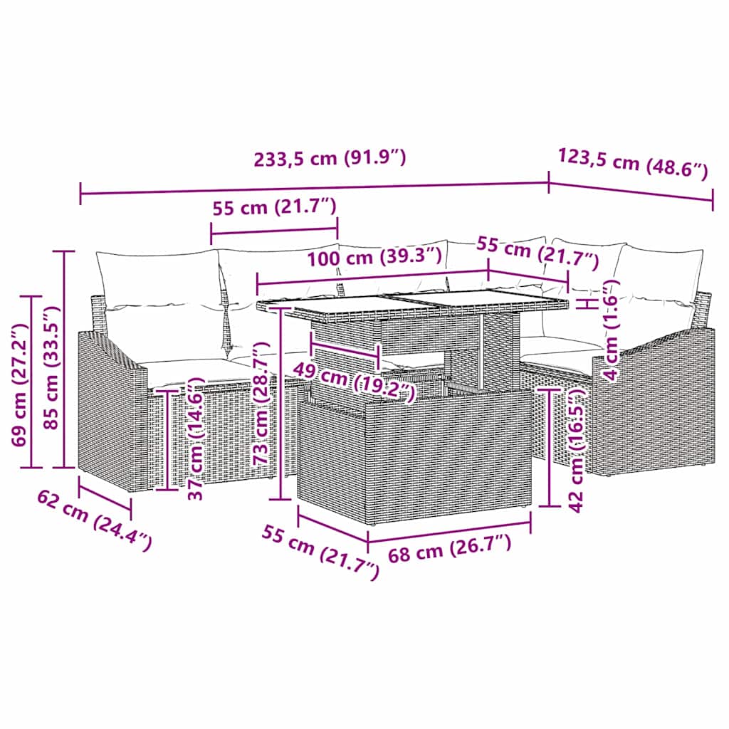 Garten-Sofa-Set mit Kissen mit Speicher 6 pcs Beige und Creme